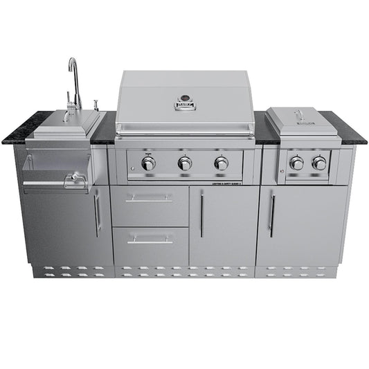 Sunstone Grills SCPCAPRICE6.4 Caprice 6 1/2 Ft Outdoor Kitchen Island w/ Grill & Side Burner, Door & Drawer – Island – White Background
