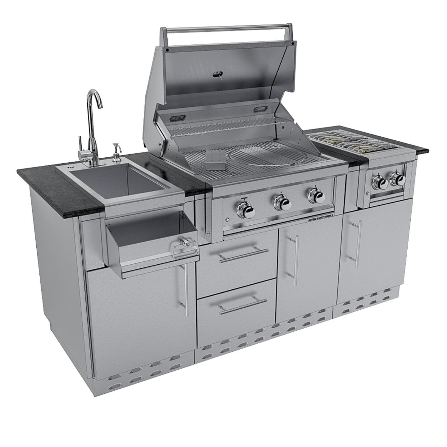 Sunstone Grills SCPCAPRICE6.4 Caprice 6 1/2 Ft Outdoor Kitchen Island w/ Grill & Side Burner, Door & Drawer – Island – White Background
