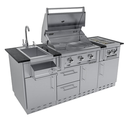 Sunstone Grills SCPCAPRICE6.4 Caprice 6 1/2 Ft Outdoor Kitchen Island w/ Grill & Side Burner, Door & Drawer – Island – White Background