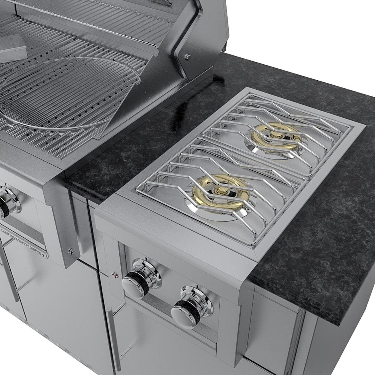 Sunstone Grills SCPCAPRICE6.4 Caprice 6 1/2 Ft Outdoor Kitchen Island w/ Grill & Side Burner, Door & Drawer – Side Burner – Detail