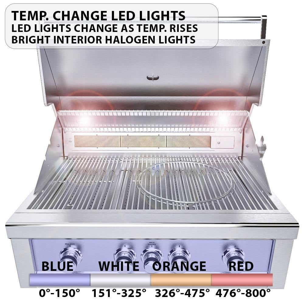 Sunstone Ruby4BIR Ruby 36-Inch 4-Burner Built-In Grill W/ Pro-Sear & Rotisserie - Temp. Change LED Lights