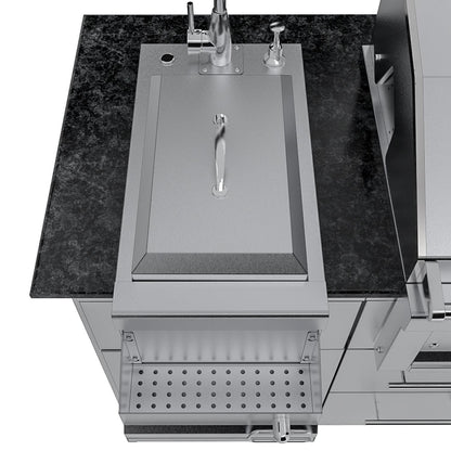 Sunstone Grills SCPCAPRICE6.4 Caprice 6 1/2 Ft Outdoor Kitchen Island w/ Grill & Side Burner, Door & Drawer – Sink w/ Lid – Detail