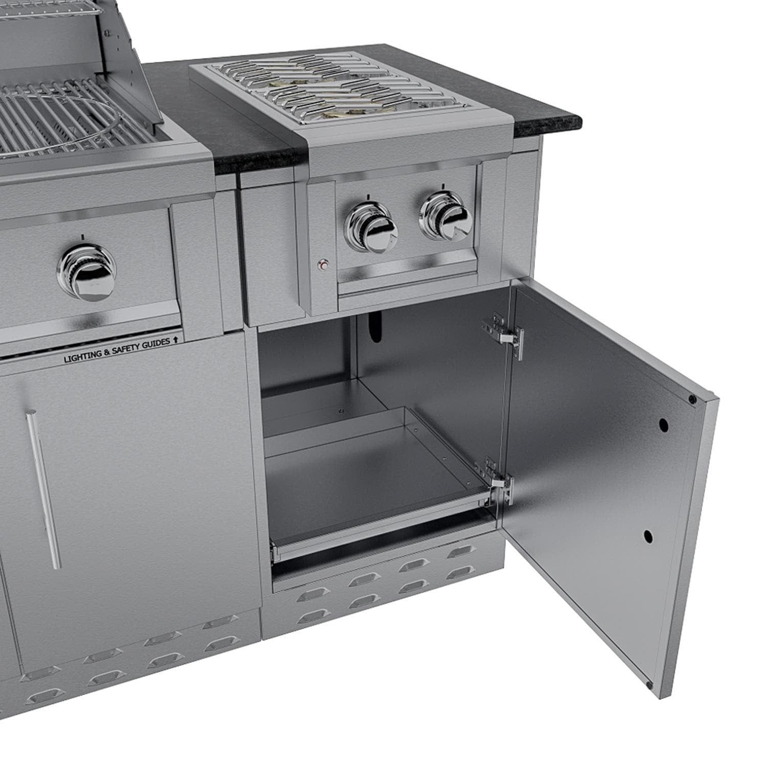 Sunstone Grills SCPCAPRICE6.4 Caprice 6 1/2 Ft Outdoor Kitchen Island w/ Grill & Side Burner, Door & Drawer – Sink Cabinet – Detail