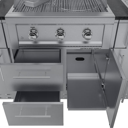 Sunstone Grills SCPCAPRICE6.4 Caprice 6 1/2 Ft Outdoor Kitchen Island w/ Grill & Side Burner, Door & Drawer – Grill Cabinet – Detail