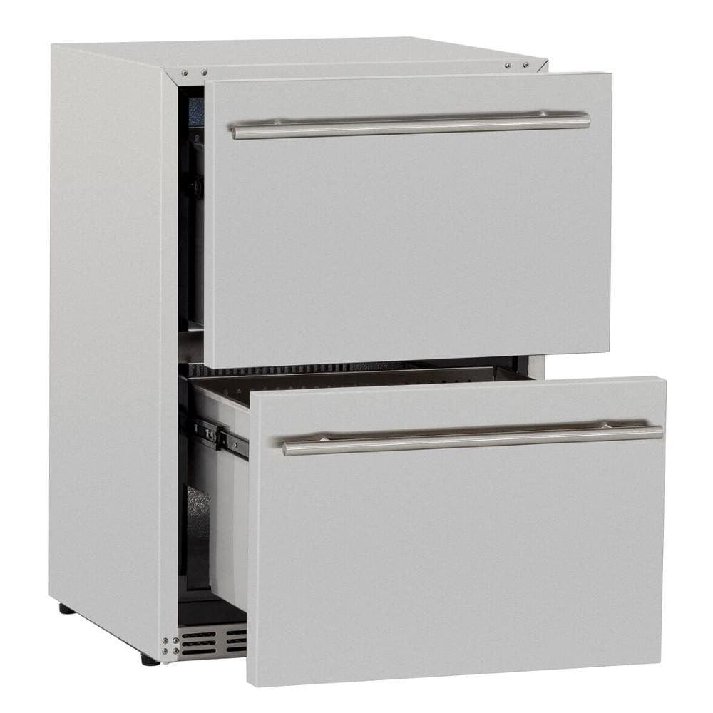 Summerset 24-Inch 5.3 Cu. Ft. Outdoor Rated Deluxe Refrigerator Drawers - SSRFR-24DR2 - Drawers Out