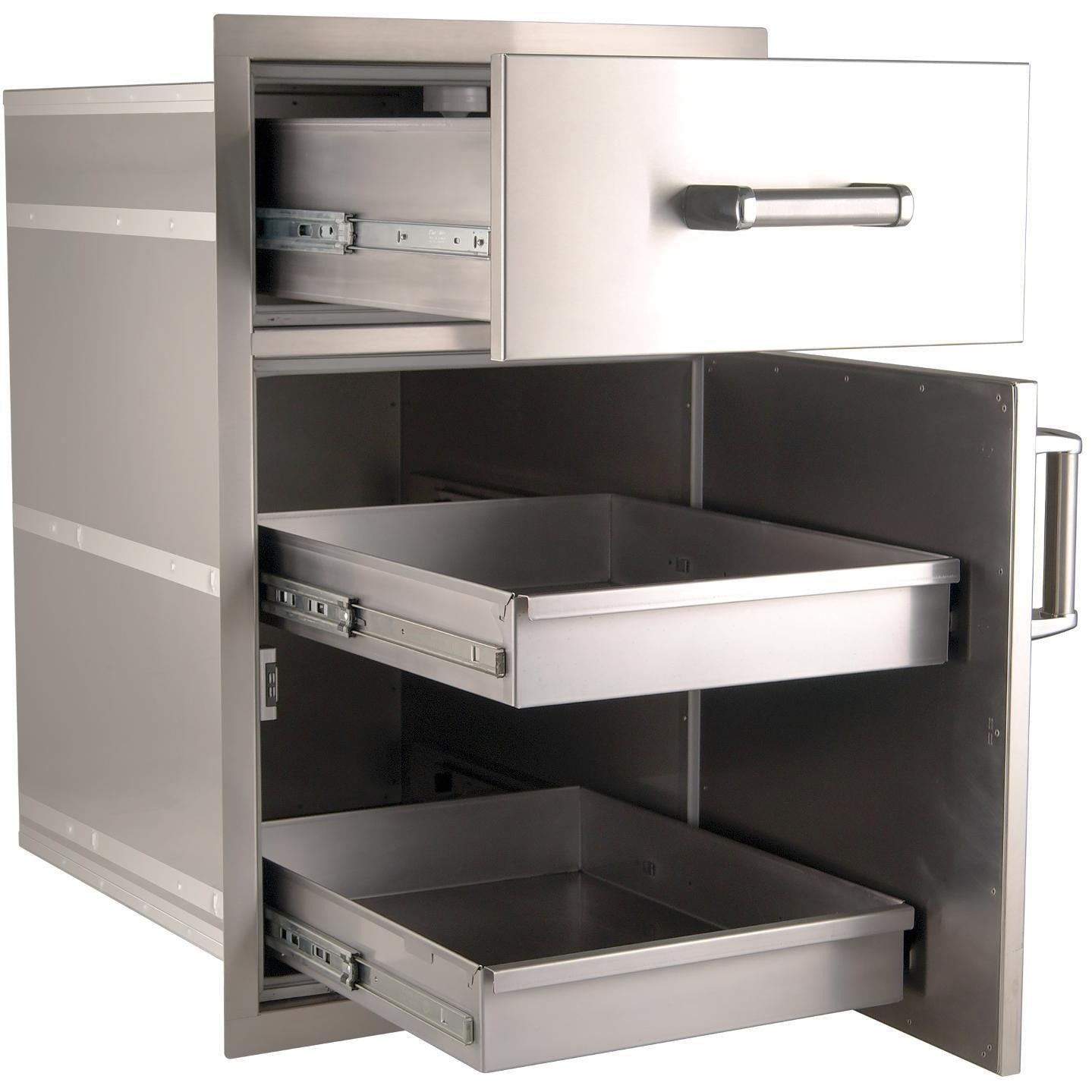 Fire Magic Premium Flush 20-Inch Dry Storage Pantry / Access Drawer Combo - Open