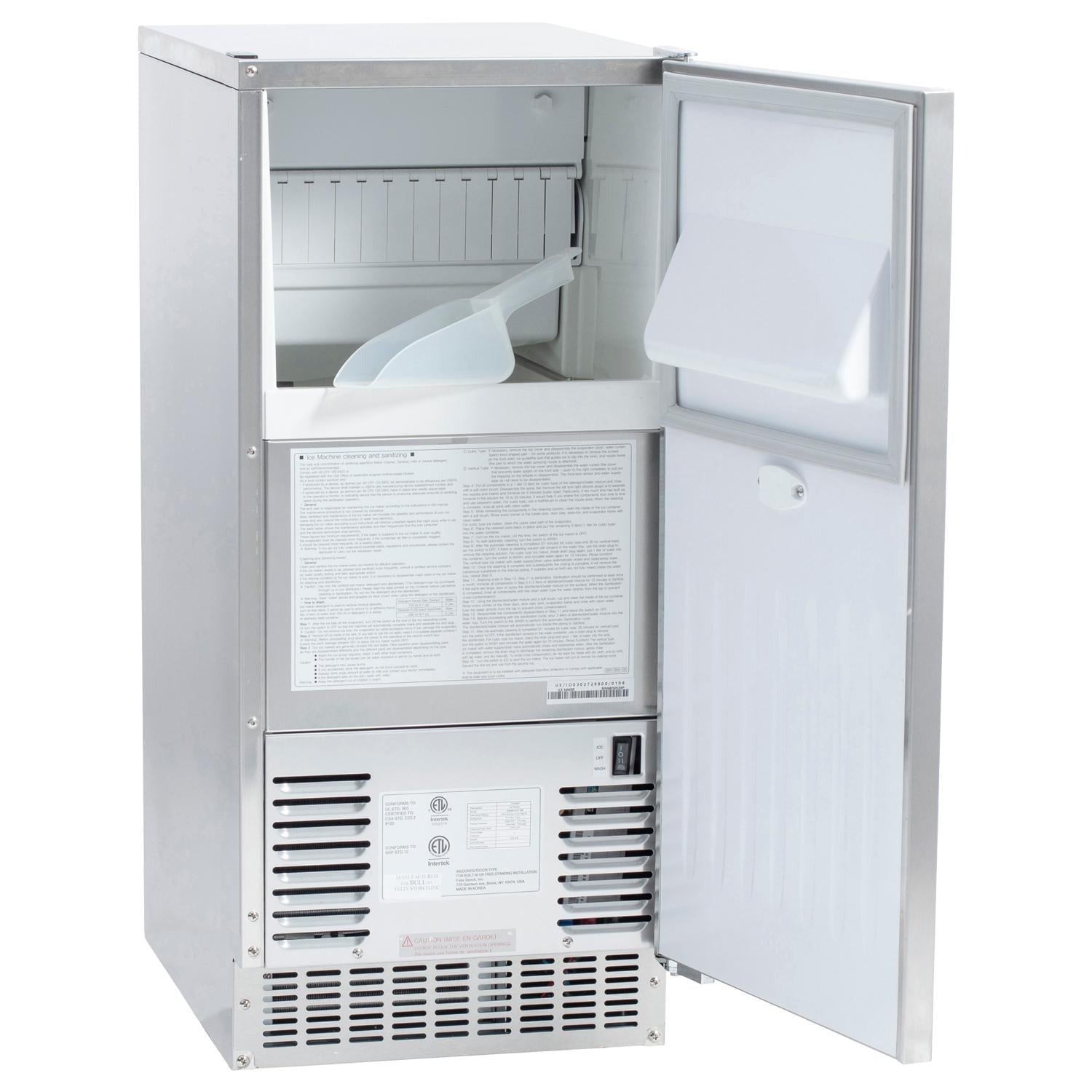 Bull 13200 60 Lb. 15-Inch Outdoor Rated Commercial Ice Maker - Door Open