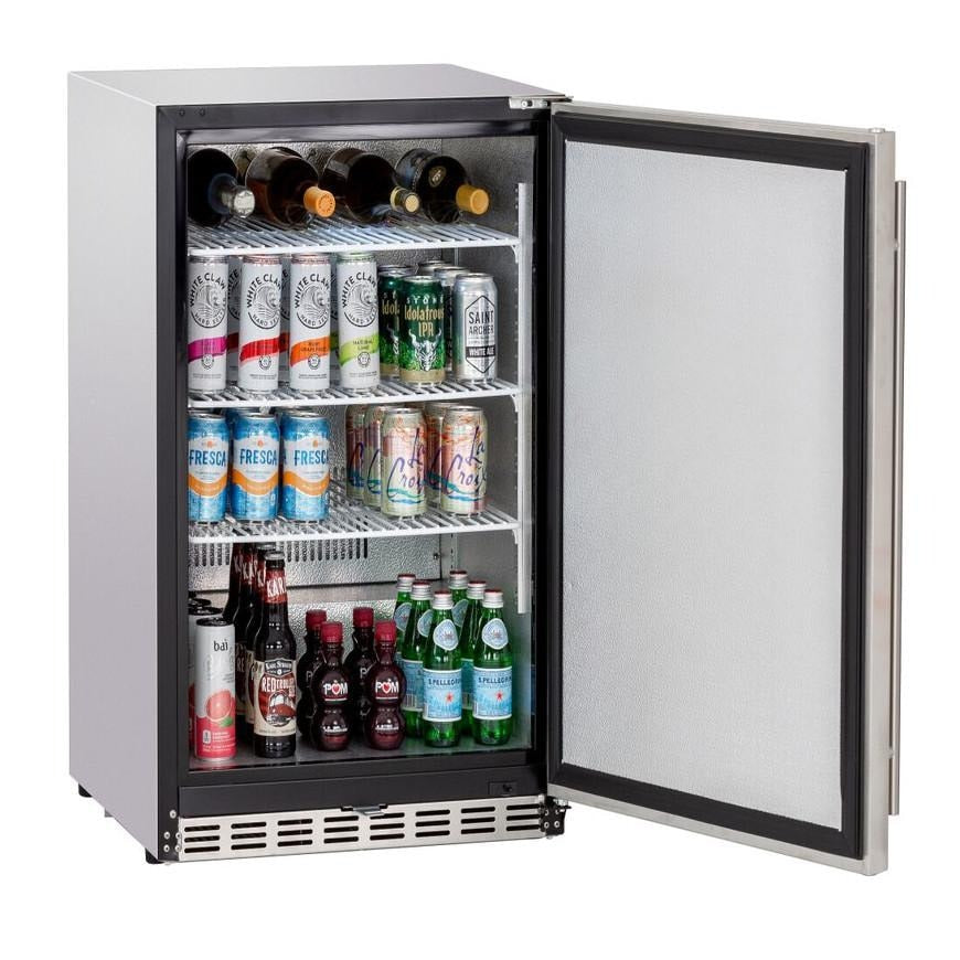 Summerset SSRFR-24D 24-Inch 5.3 Cu. Ft. Deluxe Right Hinge Outdoor Rated Compact Refrigerator - Open with Drinks