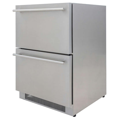 Blaze BLZ-SSRF-DBDR5.1 5.1 Cu. Ft. Outdoor Rated Stainless Steel Double Drawer Refrigerator - Angled View - White Background