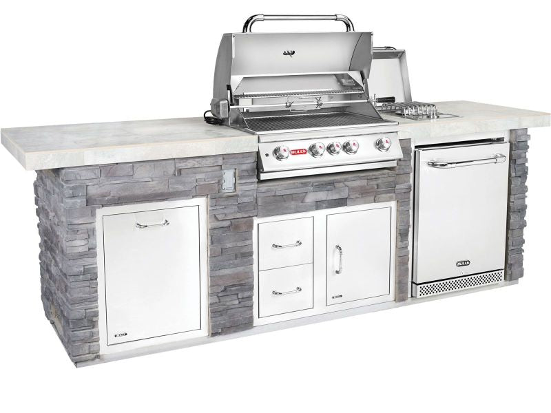 Bull 9.5-Foot Premier Q Outdoor Island Kitchen & Grill - 1574 - Gray Ledge store base Lid Open