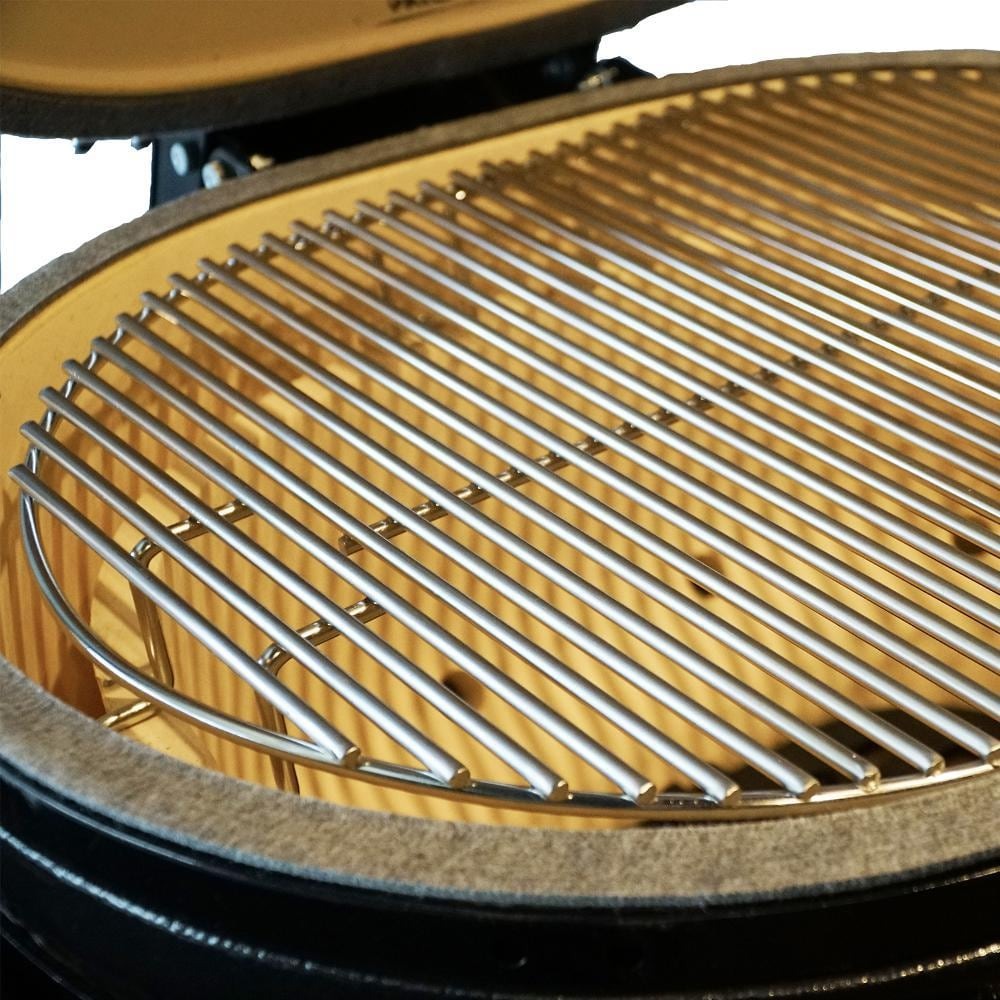 Primo All-In-One Oval XL 400 Ceramic Kamado Grill With Cradle, Side Shelves, And Stainless Steel Grates (PGCXLC), image 7
