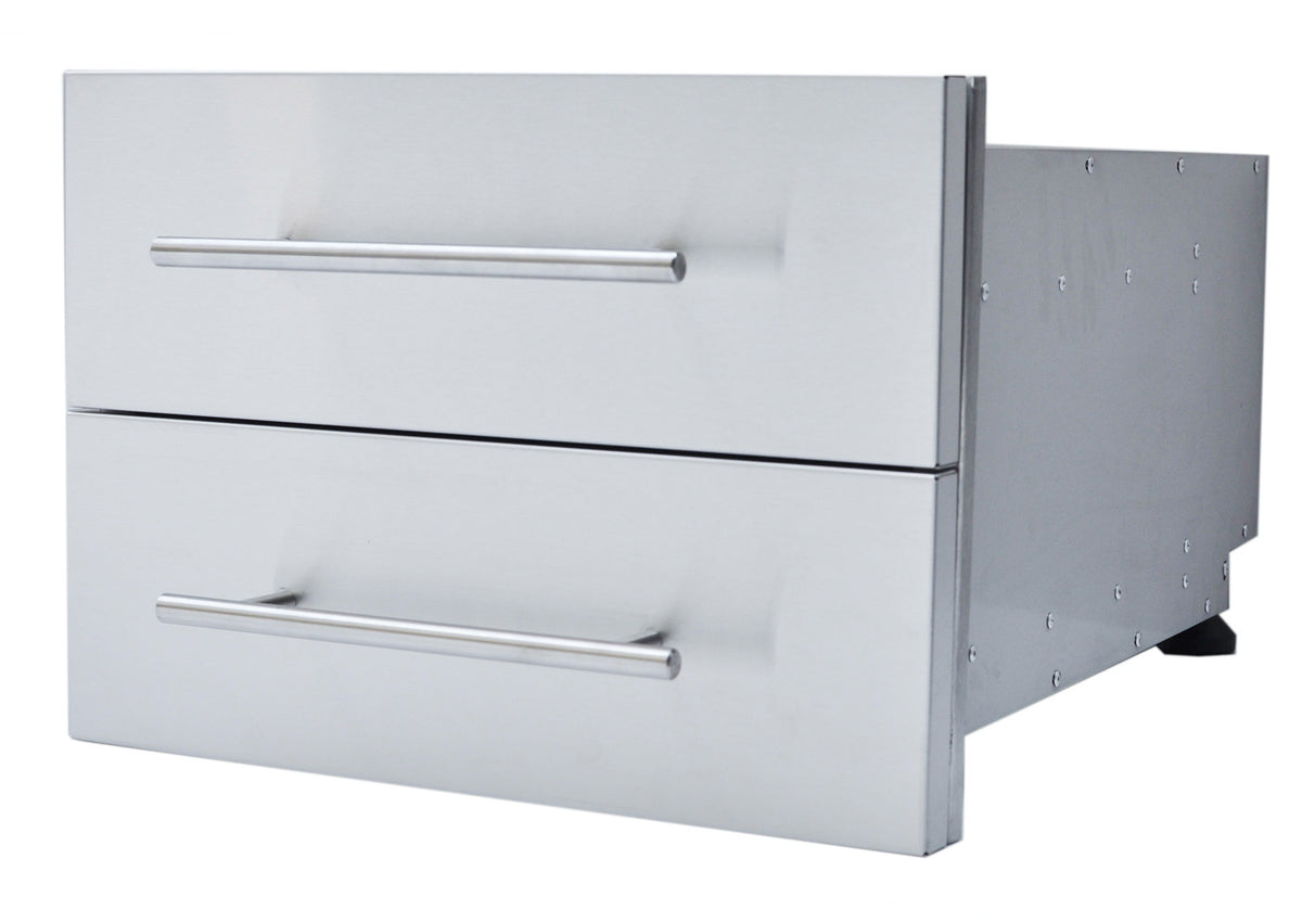 Sunstone DE-DD13 stainless double drawer, angled side view