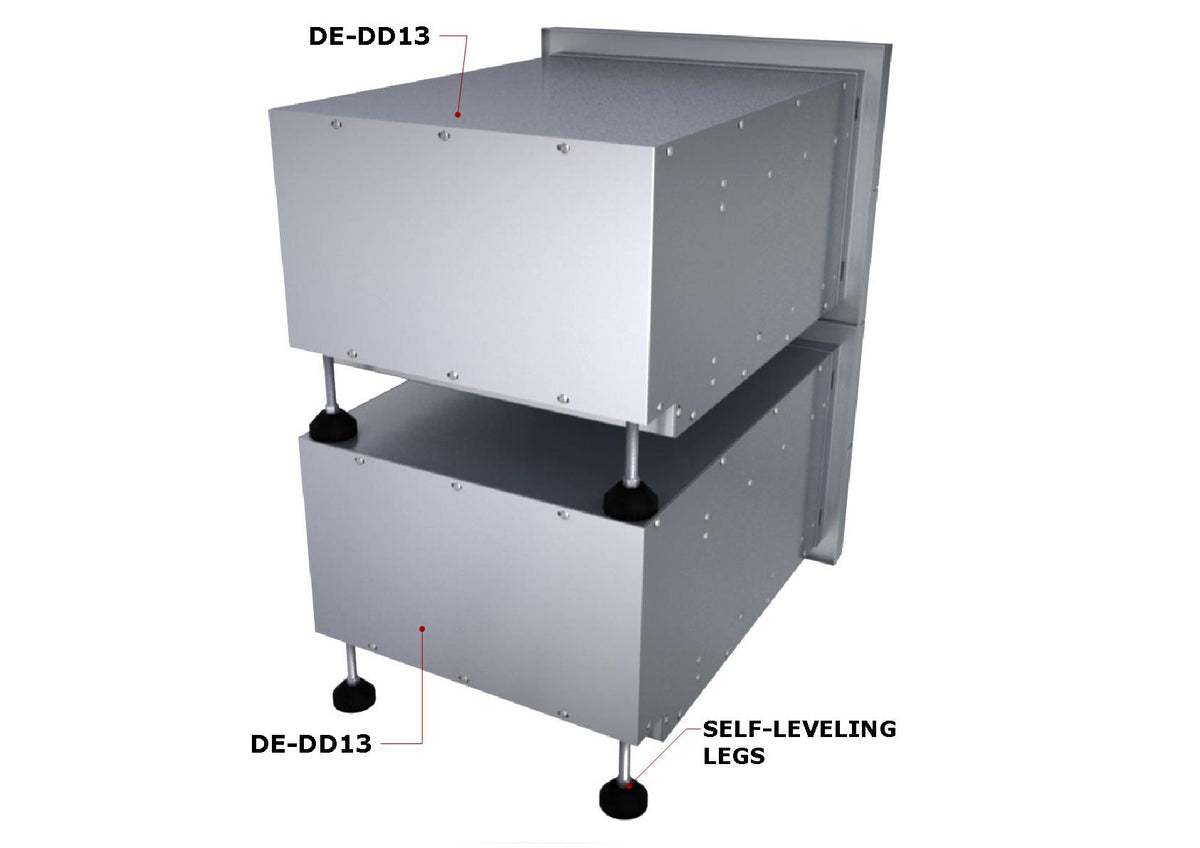 Rear view of stacked Sunstone DE-DD13 units showing self-leveling legs
