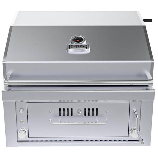Sunstone 30-inch hybrid grill (SUNCHSZ30IR-LP), front view with hood and charcoal drawer closed