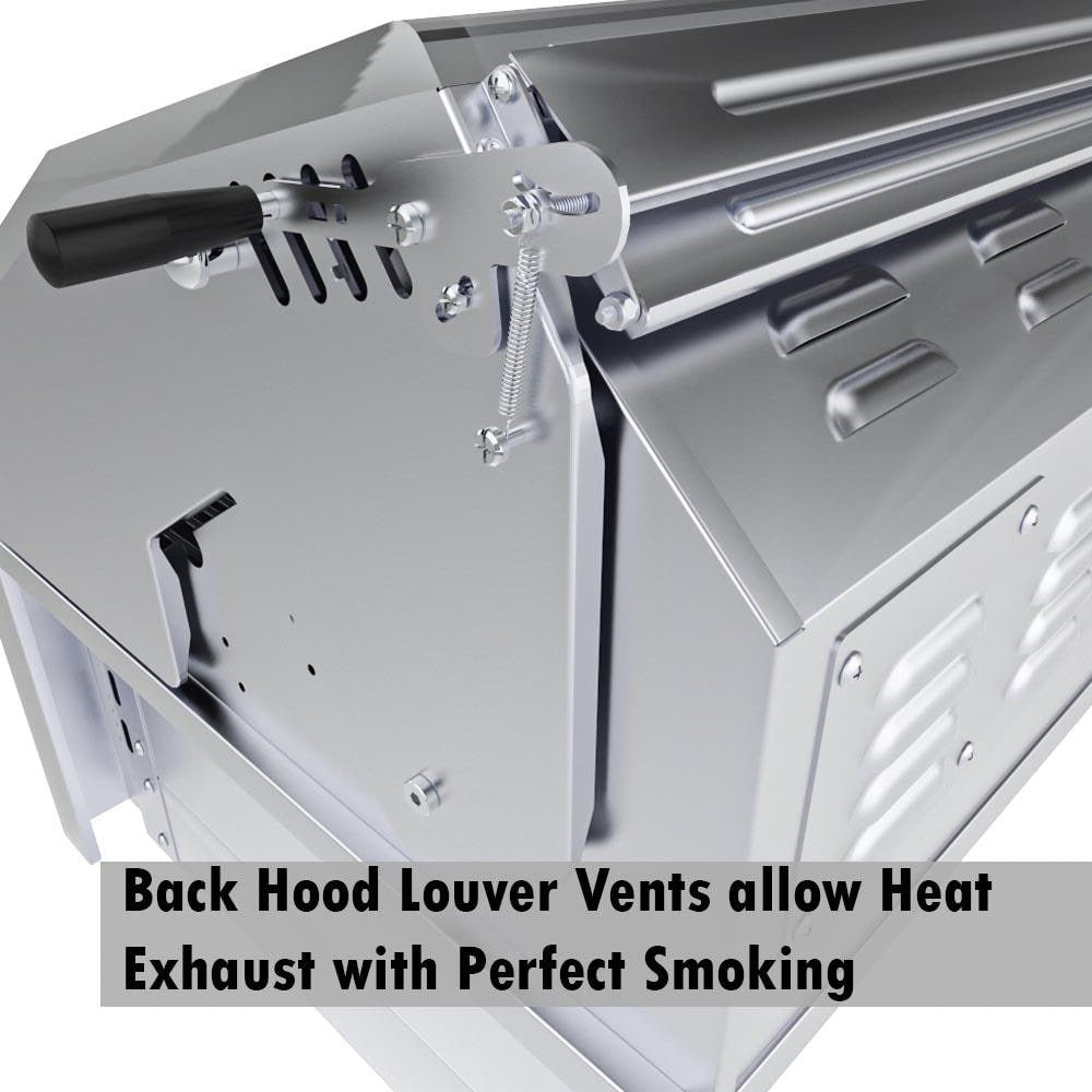 Sunstone 30-inch hybrid grill (SUNCHSZ30IR-LP), rear hood louver vents for heat exhaust and smoking
