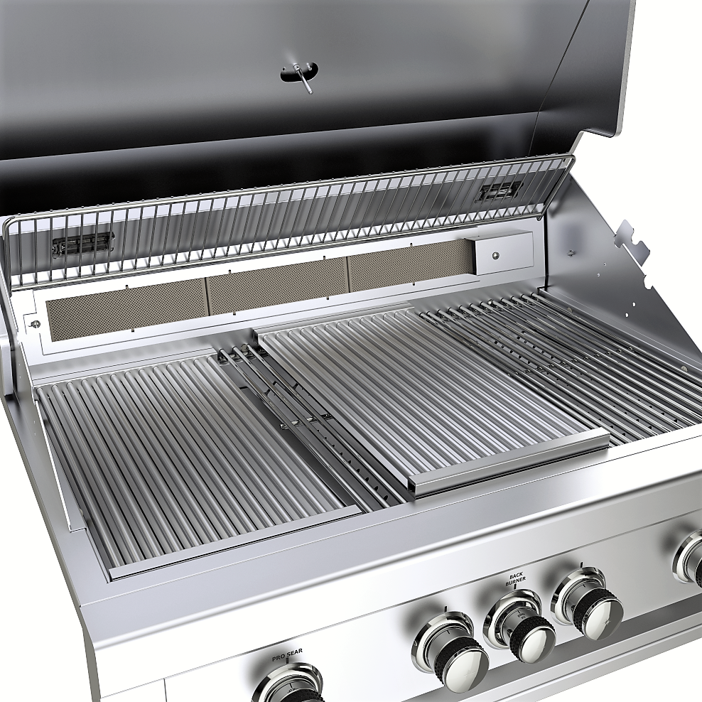 SUNCP-SEAR sear grate installed in a Sunstone Ruby grill beside the standard grates