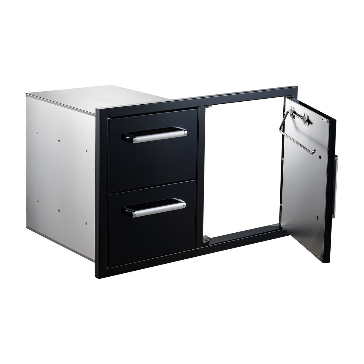 Whistler Grills black stainless door and double drawer combo CBADC-B, door open