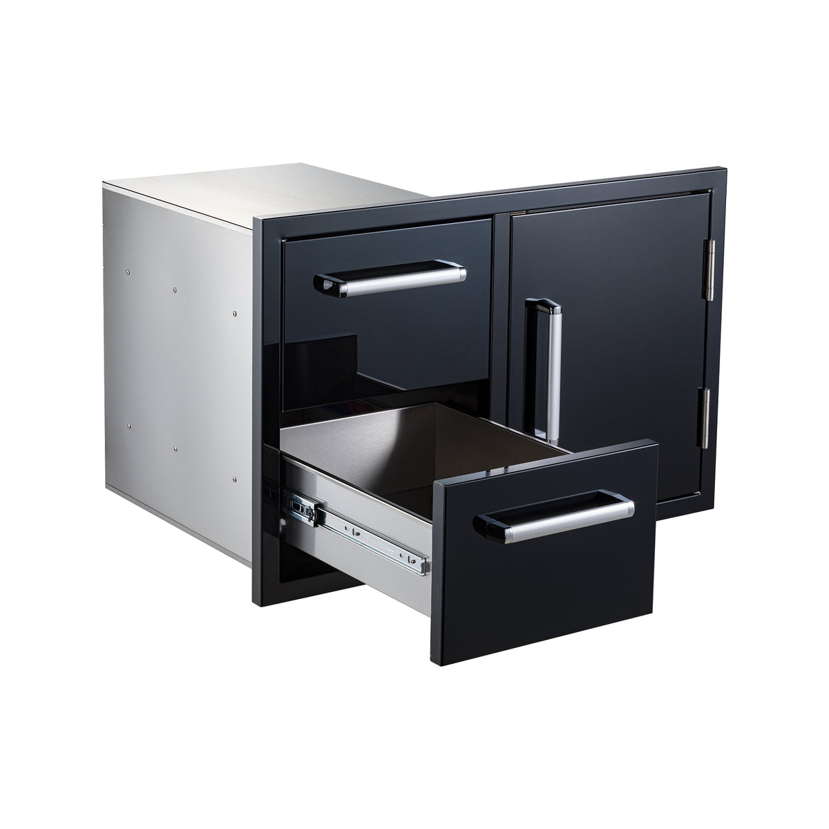 Whistler Grills black stainless door and double drawer combo CBADC-B, drawer open
