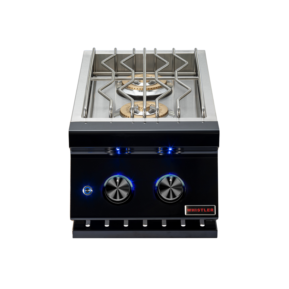 Whistler Grills black double side burner CBADSB-B, front view, lid open