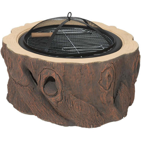 Alpine Flame 28 1/2-Inch Wood Stump Design Wood Burning Fire Pit With Accessories - M&K Grills