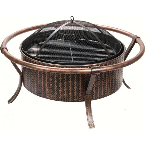 Alpine Flame 37-Inch Copper And Black Wood Burning Fire Pit With Weave Design - M&K Grills
