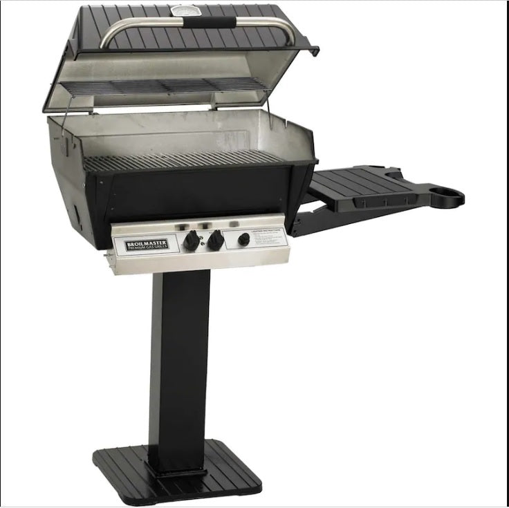 Broilmaster H3 Deluxe Natural Gas Grill On Black Patio Post With Black Drop Down Side Shelf - H3PK3N