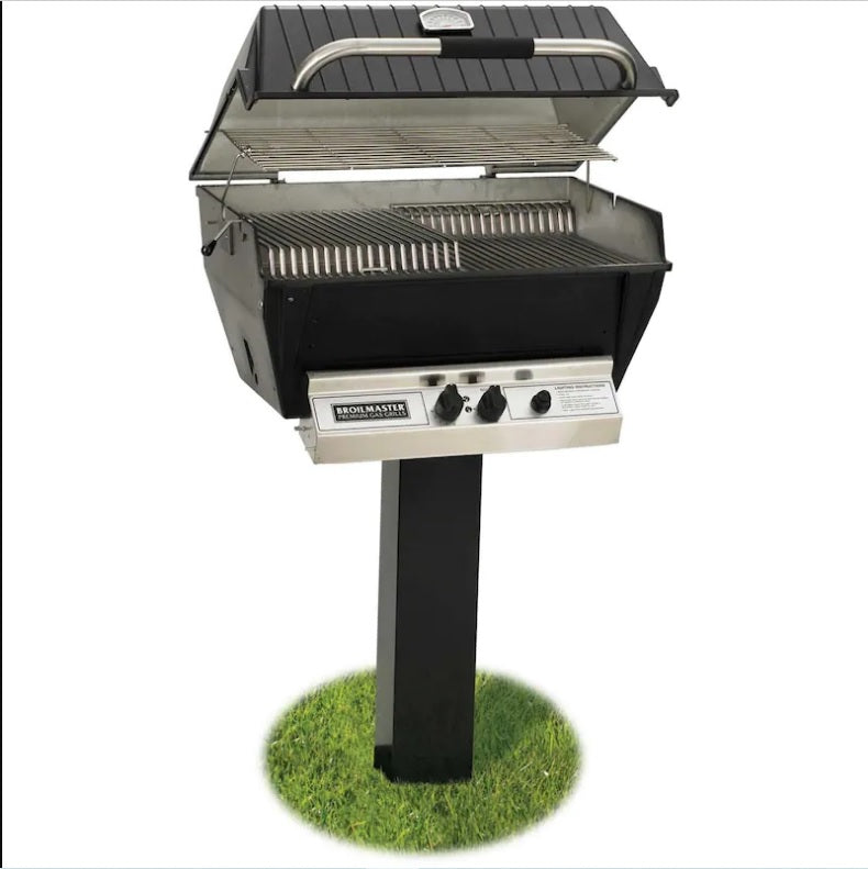 Broilmaster P3-XF Premium Grill On Black In-Ground Post - P3-XF + BL48-G - Full Grill View