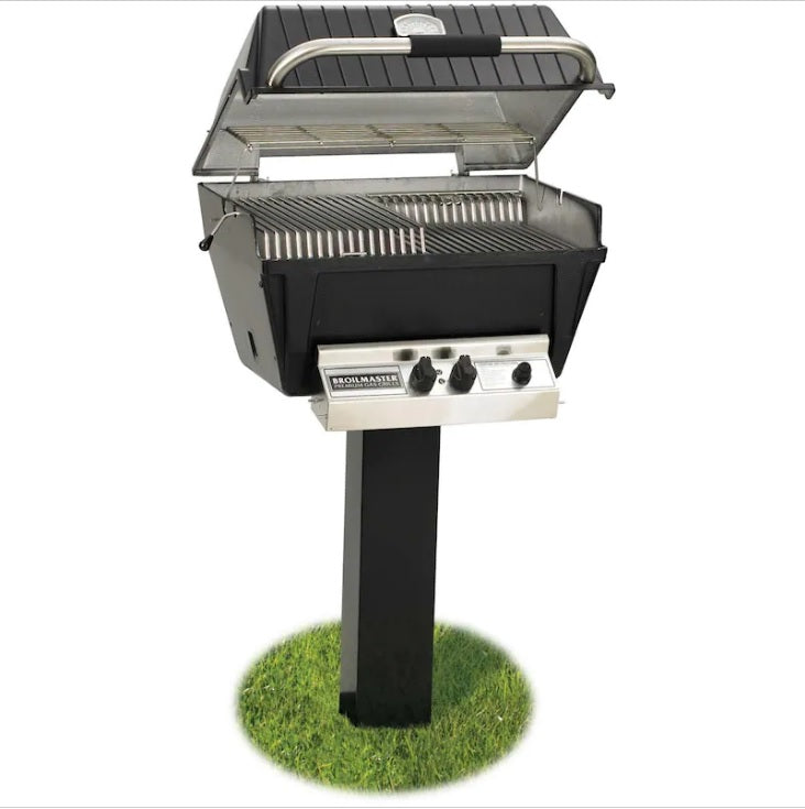 Broilmaster P4-XFN Premium Gas Grill On Black In-Ground Post - P4-XF + BL48-G - Full Grill View