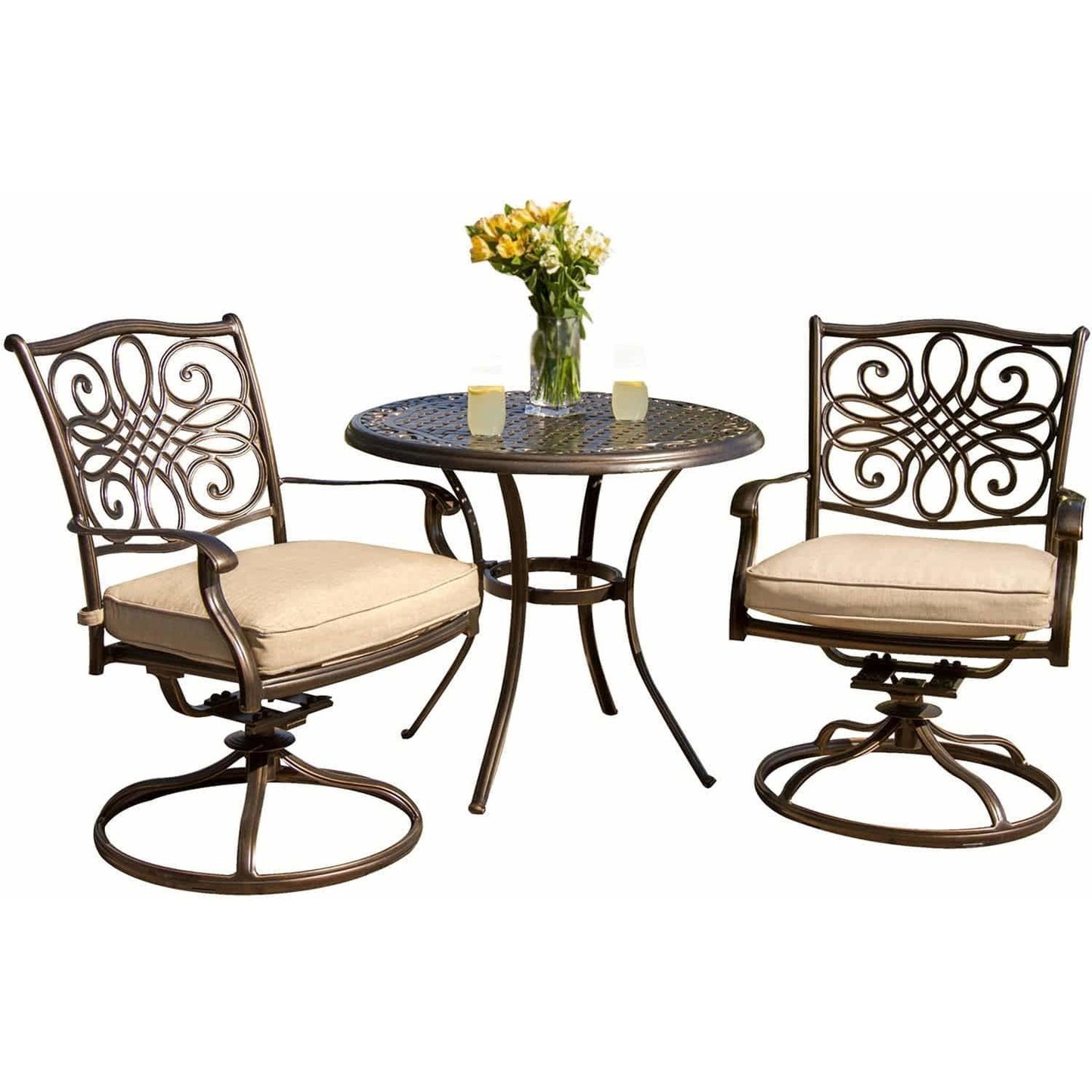 Hammond Adams 3pc outdoor dining set 2 swivel rockers and round table - M&K Grills