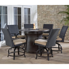 Hanover 5pc High Fire Pit Set 6 Swivel Chairs 48-Inch Round Cast Top Fire Pit Tbl - M&K Grills