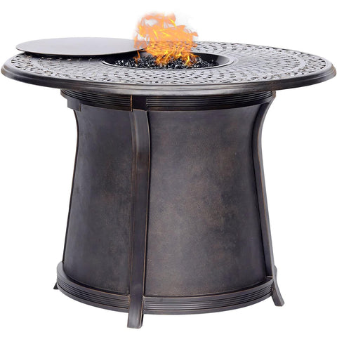 Hanover 5pc High Fire Pit Set 6 Swivel Chairs 48-Inch Round Cast Top Fire Pit Tbl - M&K Grills