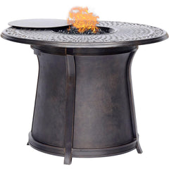 Hanover 5pc High Fire Pit Set 6 Swivel Chairs 48-Inch Round Cast Top Fire Pit Tbl