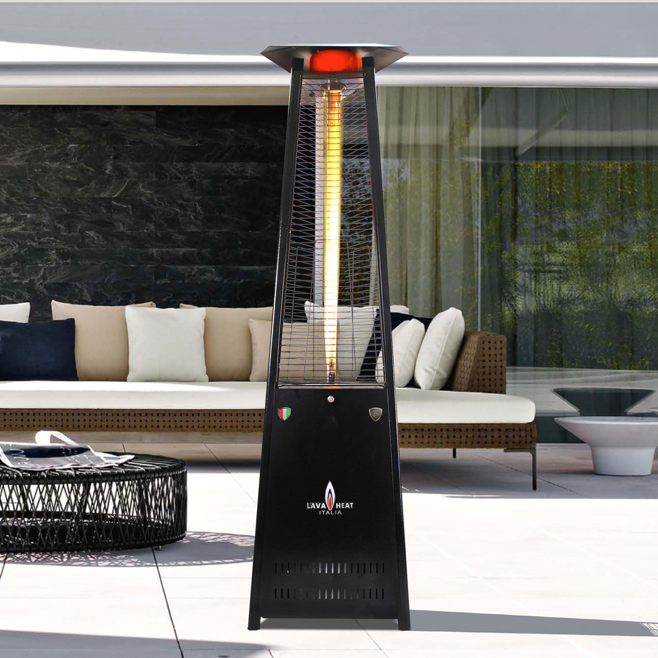 Lava Heat Lava lite Triangle Flame Tower Heater 92.5-inch 56 K BTU Electronic Ignition Heritage Bronze Liquid Propane - ASSEMBLED