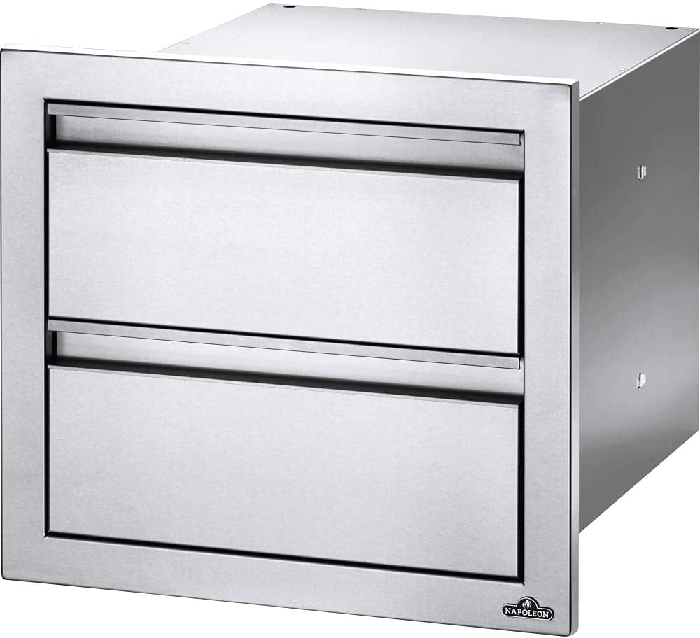 Napoleon 18-Inch Stainless Steel Double Drawer - BI-1816-2DR - Angled View