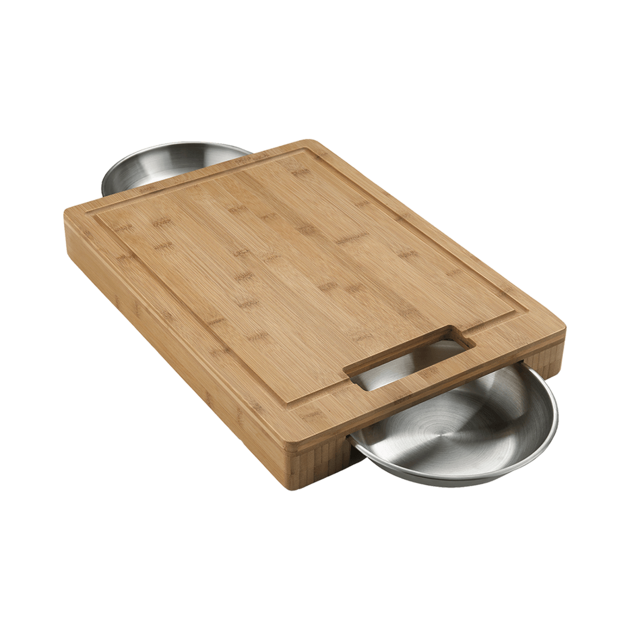 Napoleon PRO Bamboo Cutting Board With Stainless Steel Bowls - 70012 - Full View With White Background