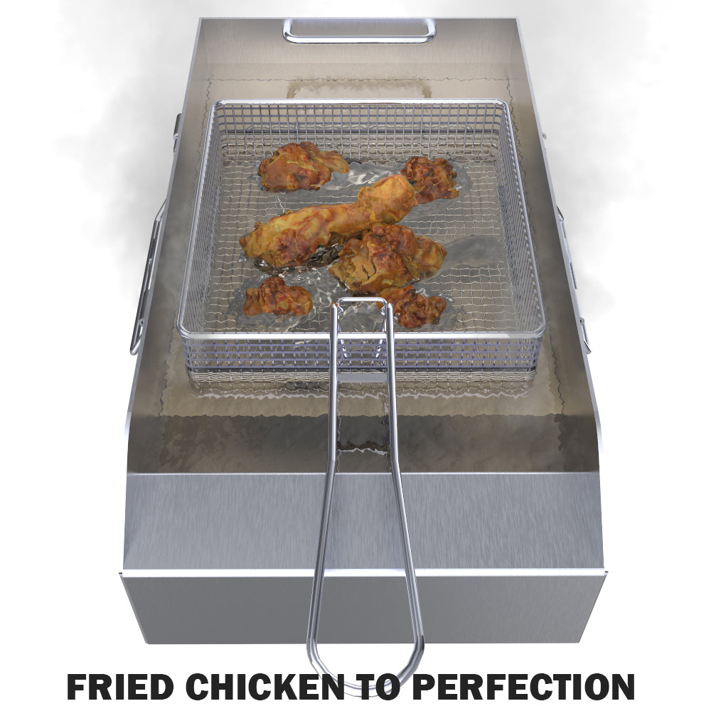 Sunstone 10" Wide Deep Fryer w/Cover, Steamer Tray, & Fryer Basket (Works with Ruby Series Grills, SUN13CPRO & SUNCHSZ30IR)