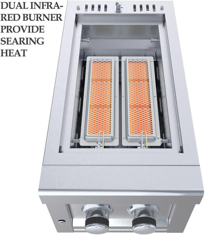 Sunstone 13" Companion Pro Burner w/Cooking Grates & Flavorizer Rack & LED Accent Light-Propane - SUN13CPRO-NG