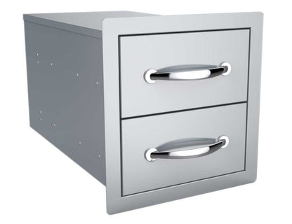 Sunstone 14" Flush Double Access Drawer - B-DD12 - Metal cabinet with two drawers, angled view.