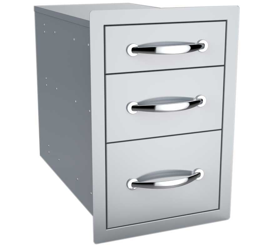 Sunstone 14" Flush Triple Access Drawer - B-TD18 - Three-drawer metal cabinet with horizontal handles.