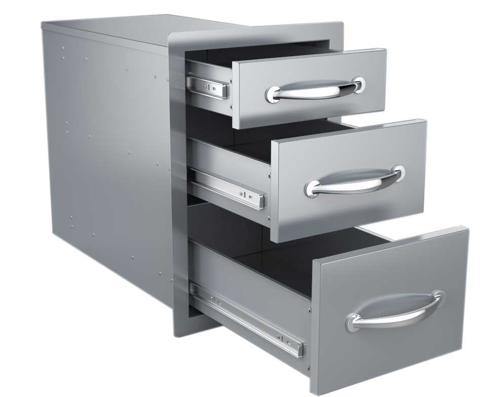 Sunstone 14" Flush Triple Access Drawer - B-TD18 - Metal cabinet with three drawers, angled view.