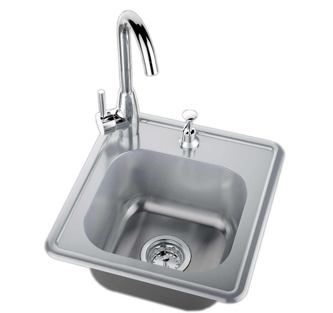 Sunstone 17" Single Sink w/Hot/Cold Faucet & Soap Dispenser, Sink Drains - A-SS17