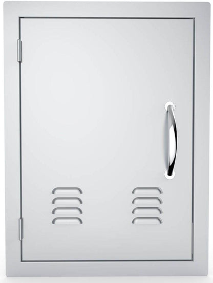 Sunstone 17" x 24" Left Swing Vertical Vented Door - A-DV1724-L - Front view of stainless steel vented door with handle.