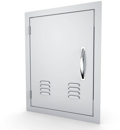 Sunstone 17" x 24" Left Swing Vertical Vented Door - A-DV1724-L - Angled view of stainless steel vented door with handle