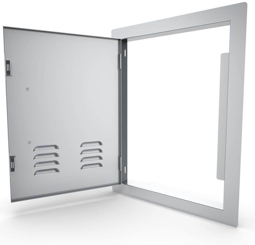 Sunstone 17" x 24" Left Swing Vertical Vented Door - A-DV1724-L - Open stainless steel vented access door with frame.