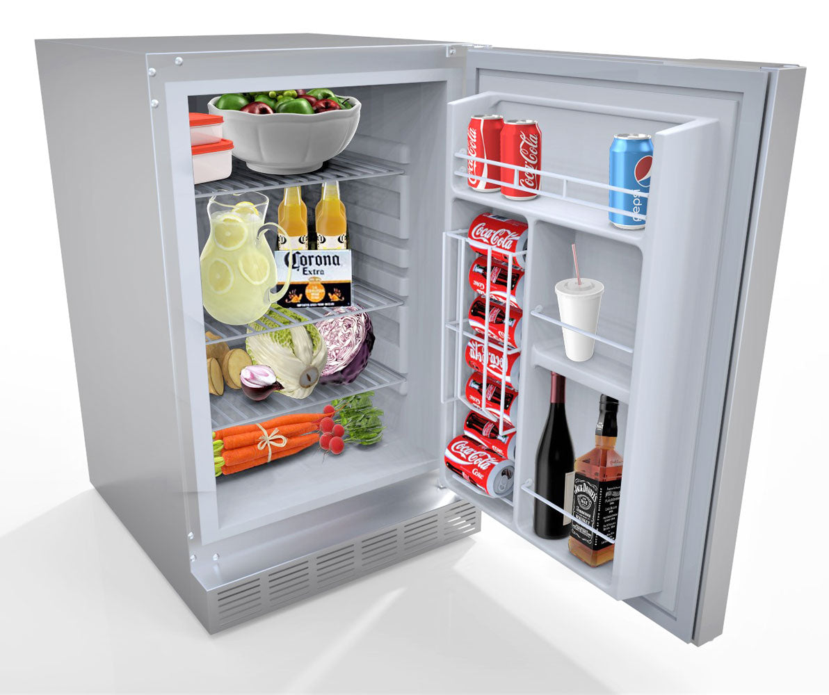 Sunstone 21" 304 Stainless Steel Outdoor Rated Refrigerator - SAPFR21PRO - Open fridge