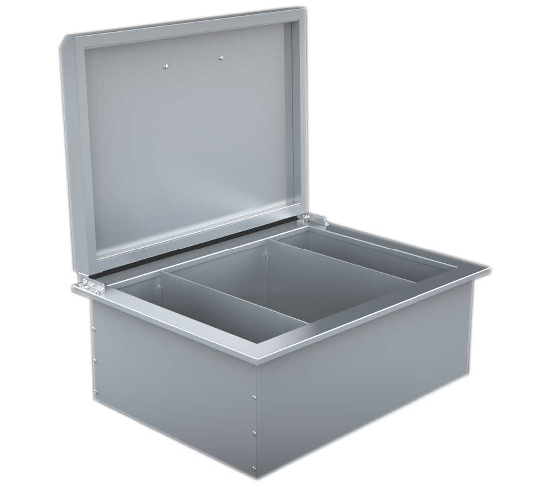 Sunstone 28" Fully Insulated Drop-in Ice Chest w/Hinged Lid & Two Removable Dividers - A-IC - Hinged Lid Open