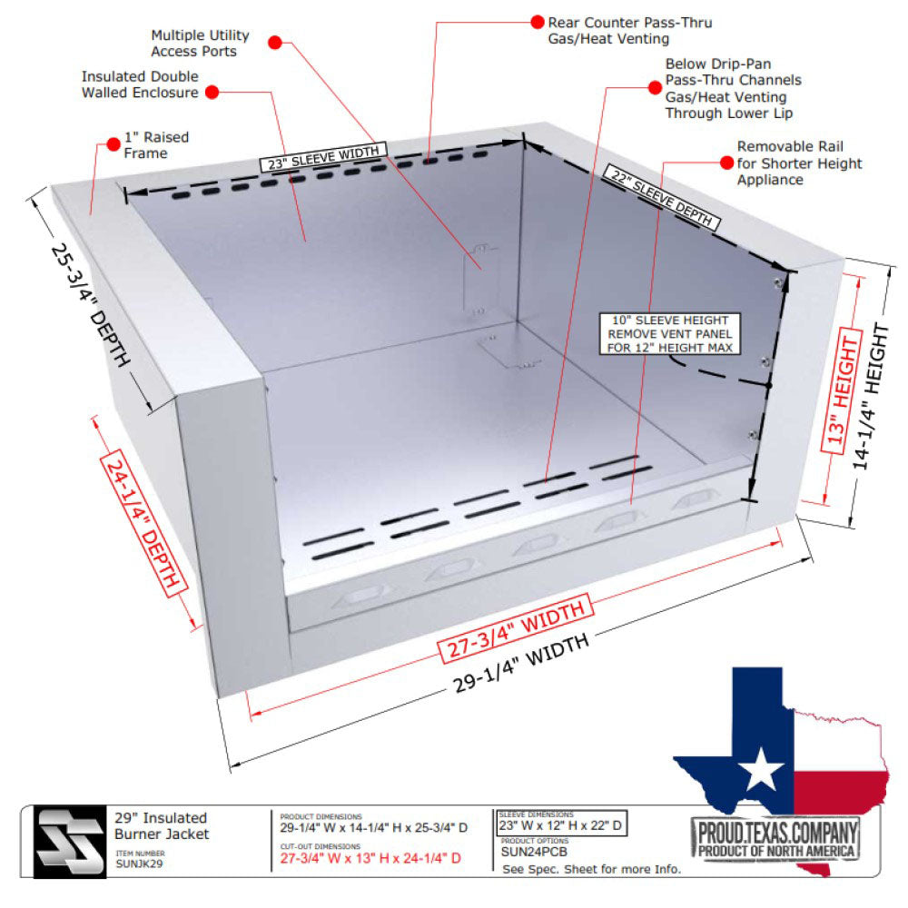 Sunstone 29" Sunstone Universal Appliance Jacket - SUNJK29 - Dimensions