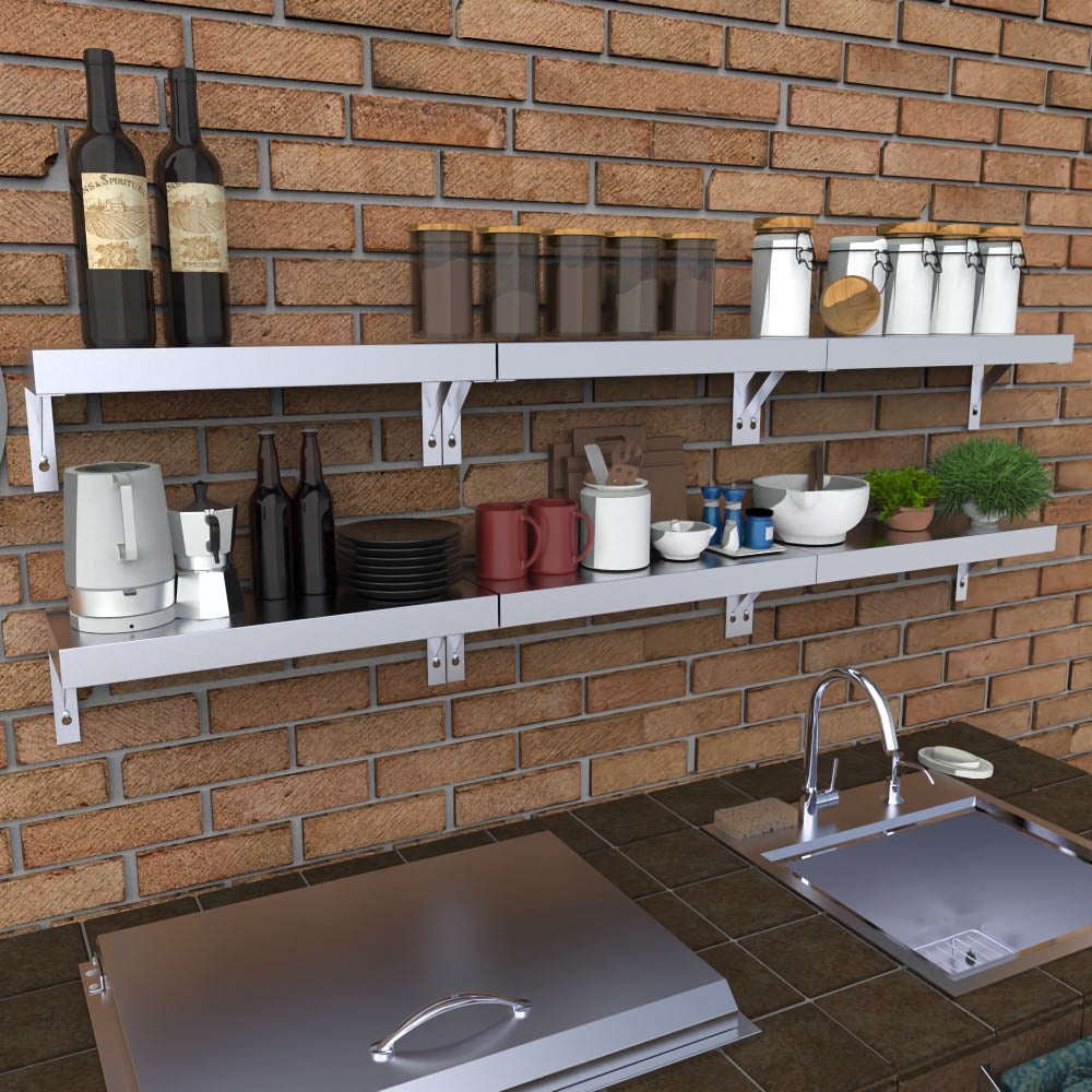 Sunstone 304 Stainless Steel Sturdy Wall Shelf - SCC30KB-WLSHELF - Wall Shelves with Kitchen Items.