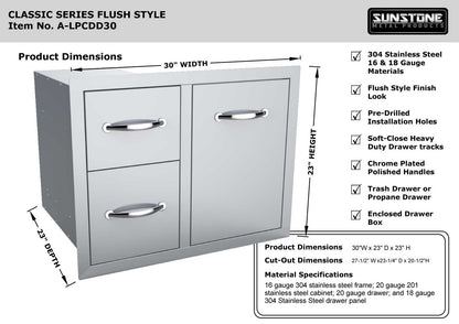 Sunstone 30" Double Drawer Propane Tank Drawer w/Trash Bag Ring - A-LPCDD30 - Dimensions and features