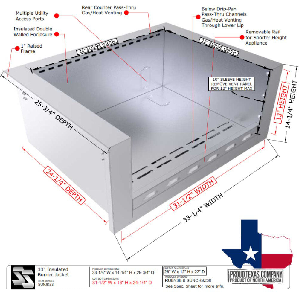 Sunstone 33" Sunstone Universal Appliance Jacket - SUNJK33 - Dimensions